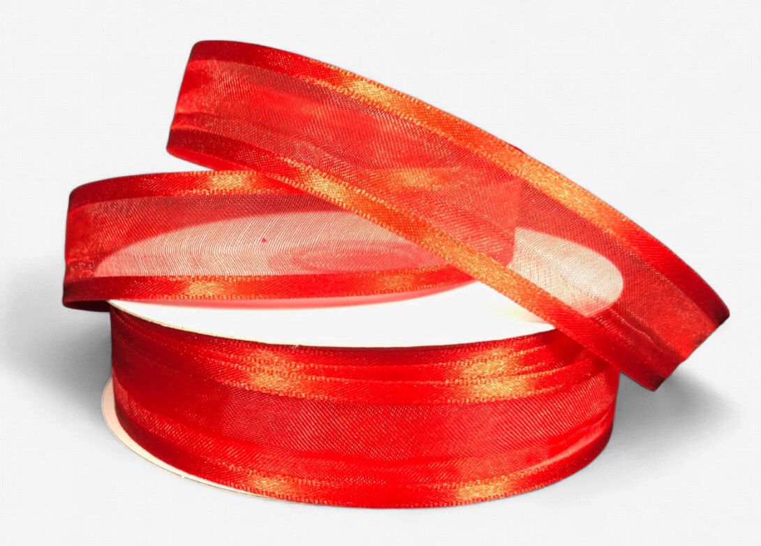 7/8"x25yd Satin Edge Sheer Red