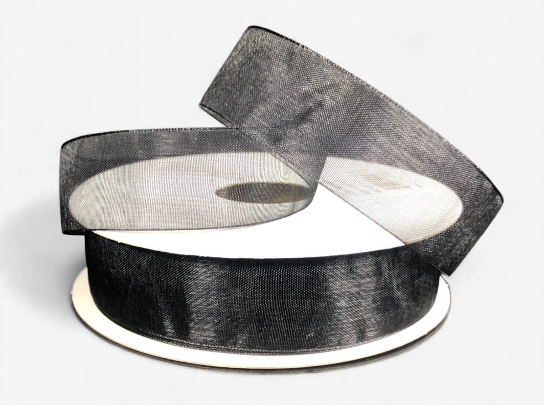 7/8"x25yd Satin Edge Sheer Black