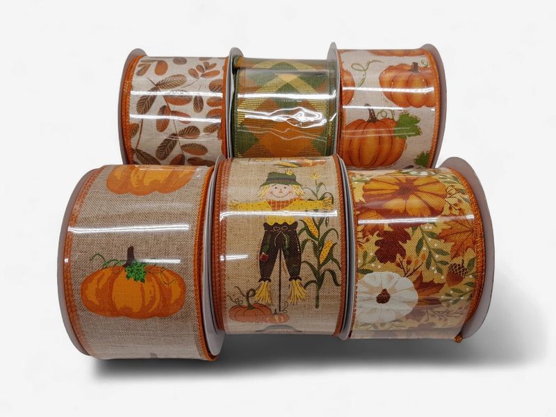 2.5"x10yd Assorted Harvest Ribbon (1 Roll)