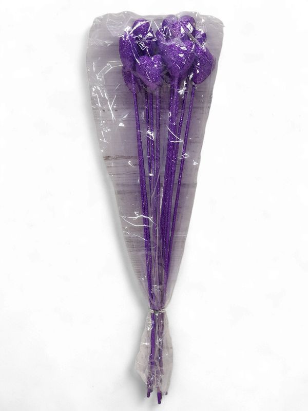 *40mm Solid Glitter Heart Picks12pc  Purple