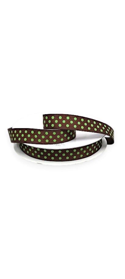 *5/8"x25yd Grosgrain Dots Brown/Green