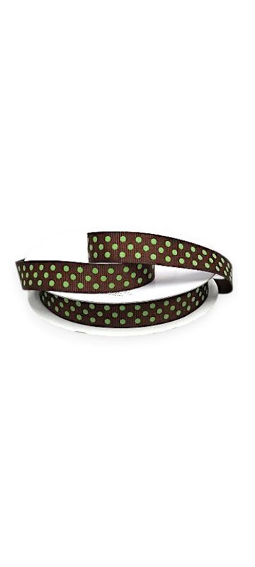 *5/8"x25yd Grosgrain Dots Brown/Green