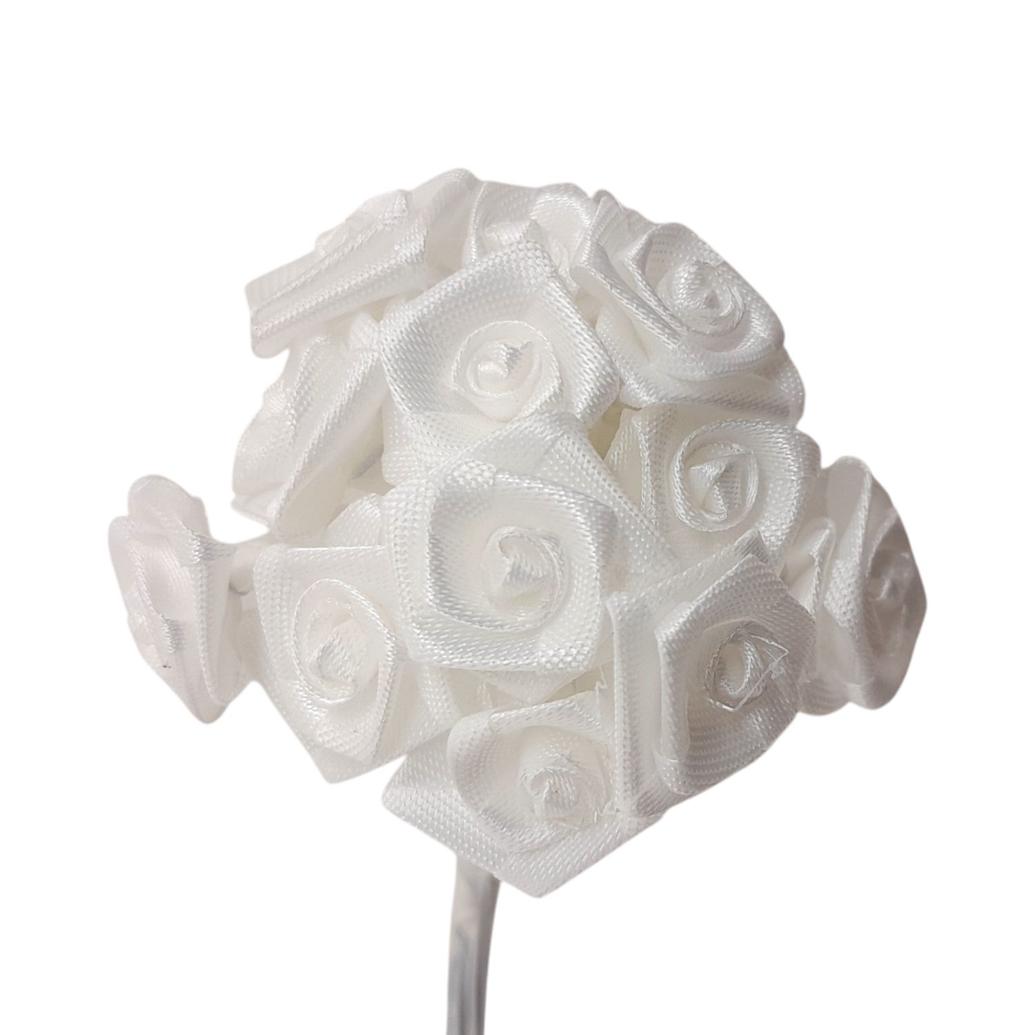 12pc 4" Satin Ribbon Rose Bundles x12 w/1/2" Heads White