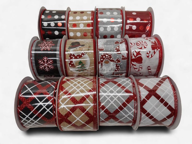 2.5"x10yd Wired Winter Joy Ribbon Assorted (1 Roll)