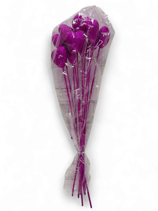 *55mm Solid Glitter Heart Picks 12pc Fuchsia