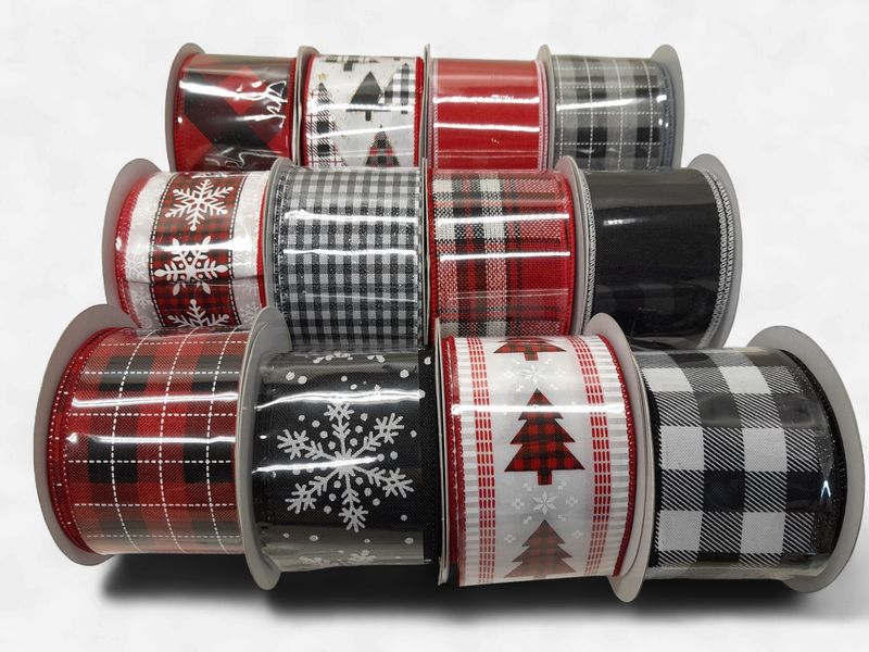 2.5"x10yd Wired Buffalo Check Ribbon Assorted (1 Roll)
