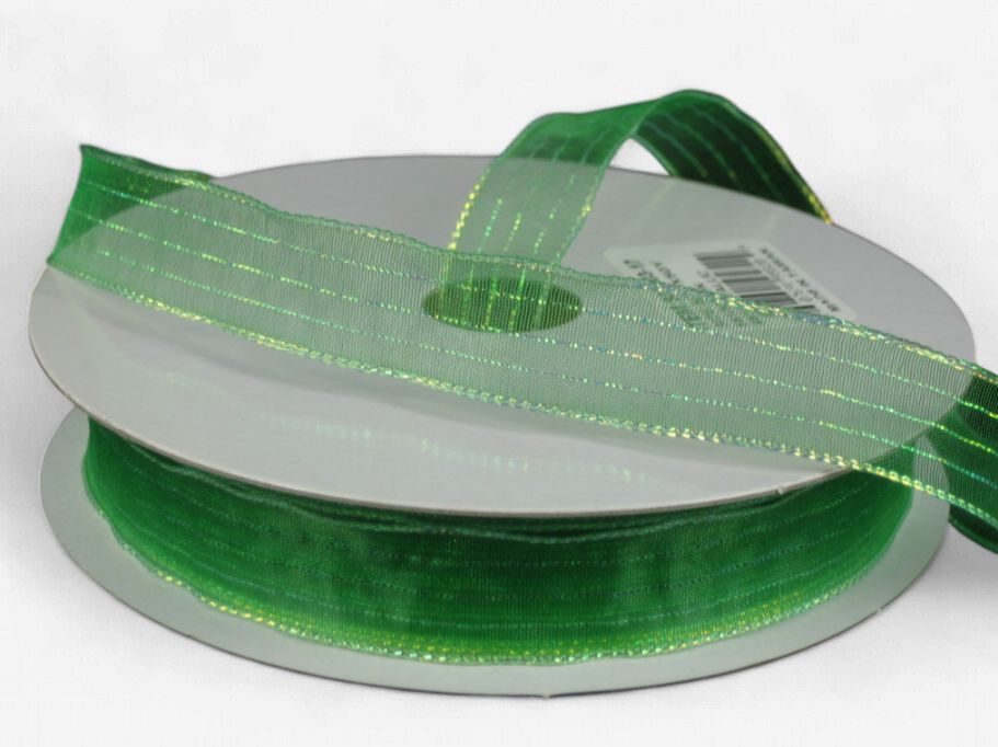 5/8"x50yd Sheer Metallic Stripe Emerald/Iridescent