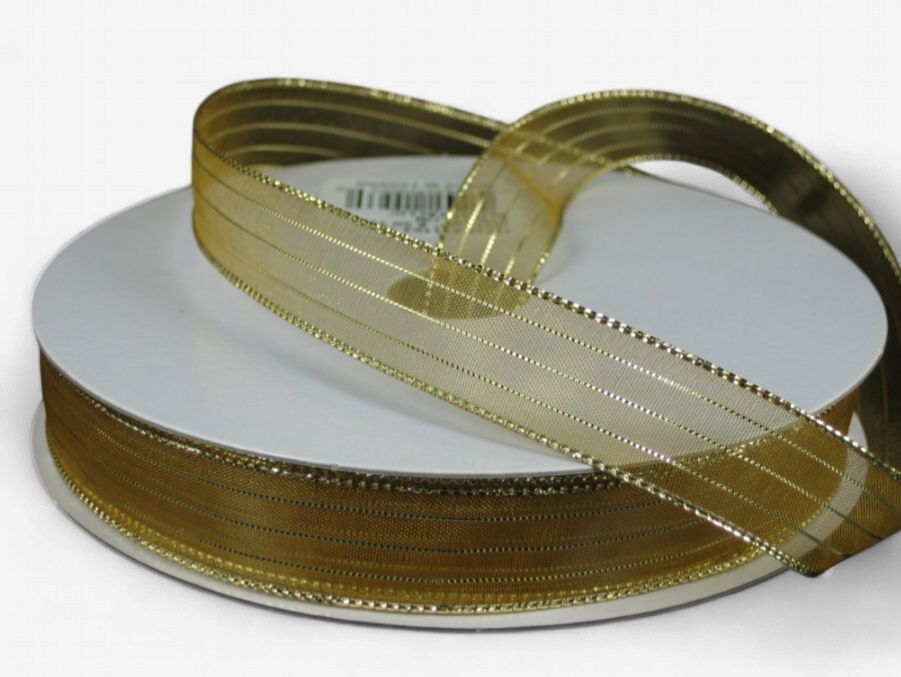 5/8"x50yd Sheer Metallic Stripe Gold