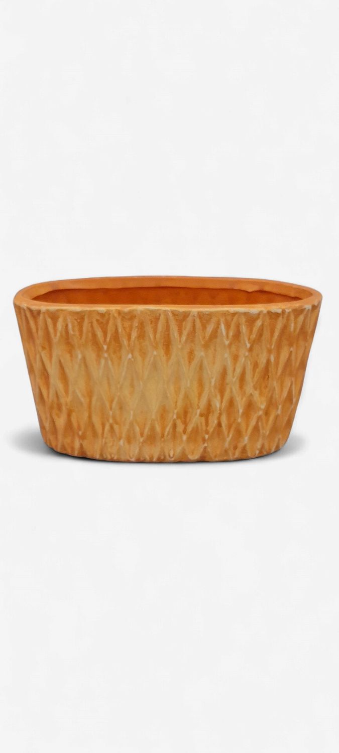 7.5" Oval Checker Planter Orange (Ceramic)