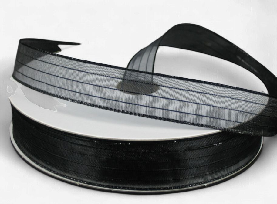5/8"x50yd Sheer Metallic Stripe Black