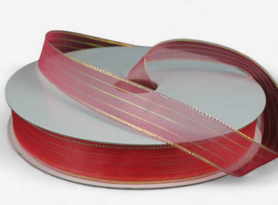 5/8"x50yd Sheer Metallic Stripe Melon/Iridescent