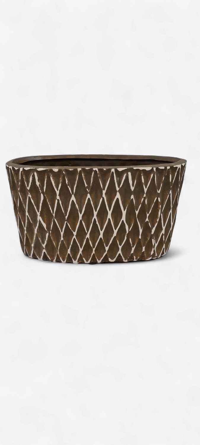 7.5" Oval Checker Planter Brown (Ceramic)