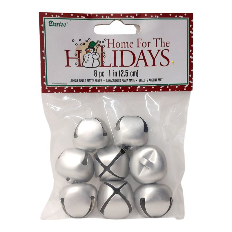 1" Jingle Bells Matte Silver 8pc