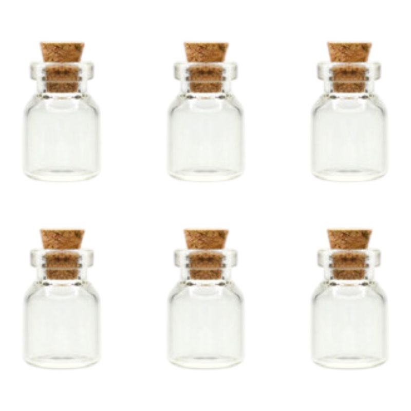 6pc Mini Glass Container w/Cork Lid