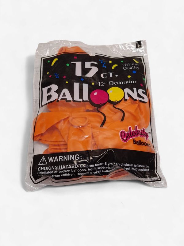 *12" Latex Balloons 15pc Sunburst Orange