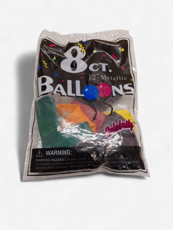 *12" Latex Balloons 8pc Metallic Assorted