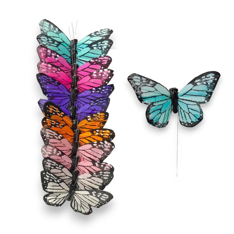 12pc 3.5"-4" Monarch Butterflies on 4" Wire Multi Pastel