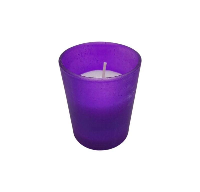 Frosted Glass Filled Votive Purple
