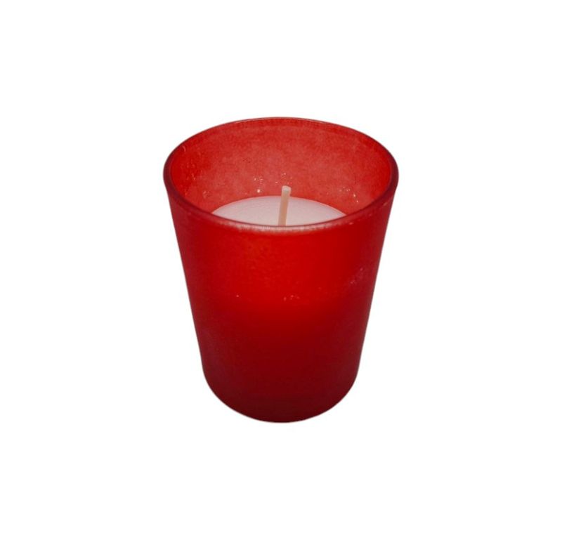 Frosted Glass Filled Votive Red