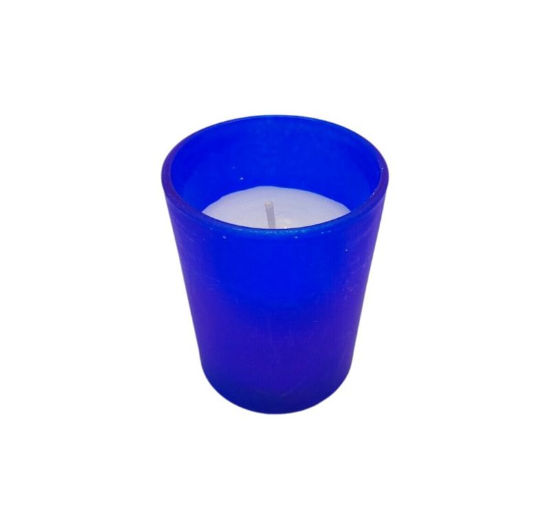Frosted Glass Filled Votive Blue