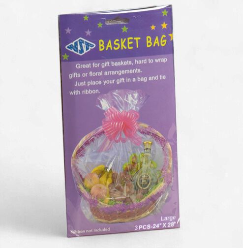 3pc 24"x28" Cellophane Basket Bag Clear