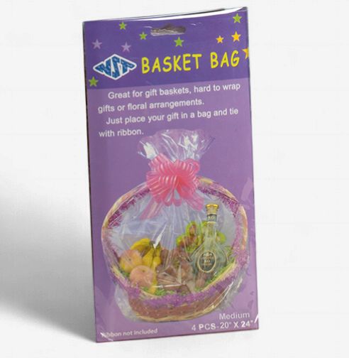 4pc 20"x24" Cellophane Basket Bags Clear