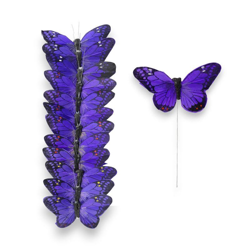 12pc 2.5"-3" Monarch Butterflies on 4" Wire Purple