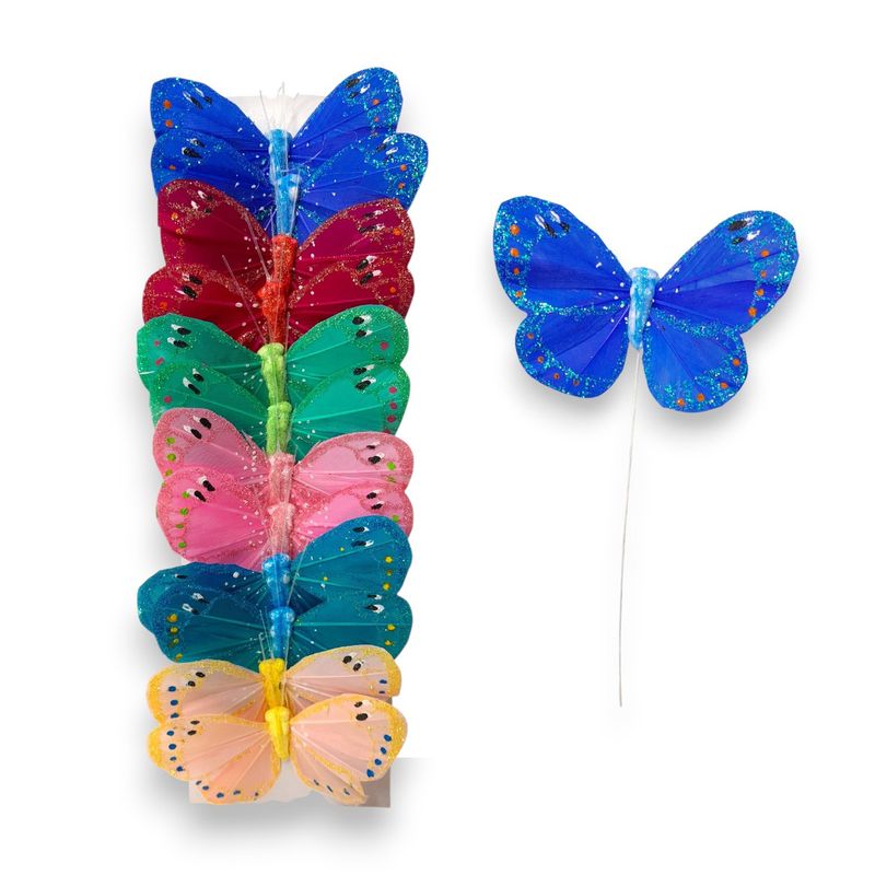 12pc 3" Glitter Butterflies on 4" Wire Multi