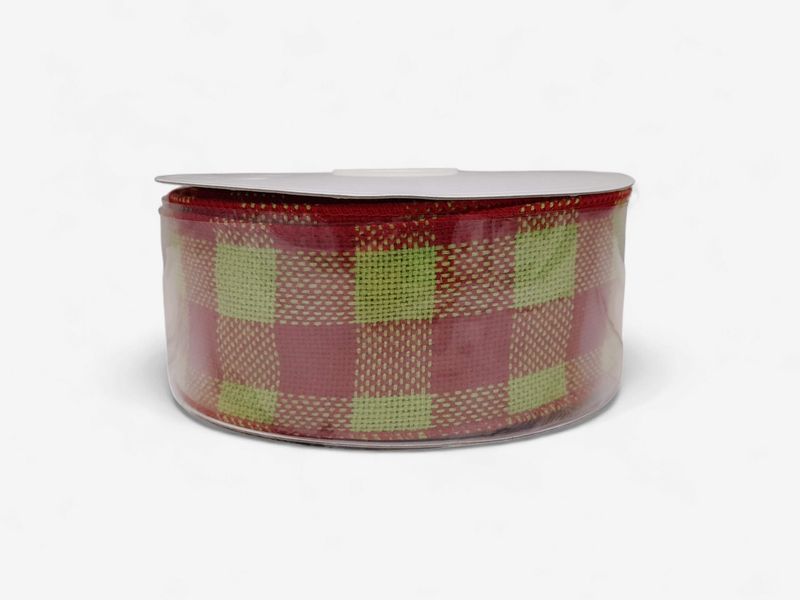 2.5"x25yd Faux Burlap Check Ribbon Red/Green