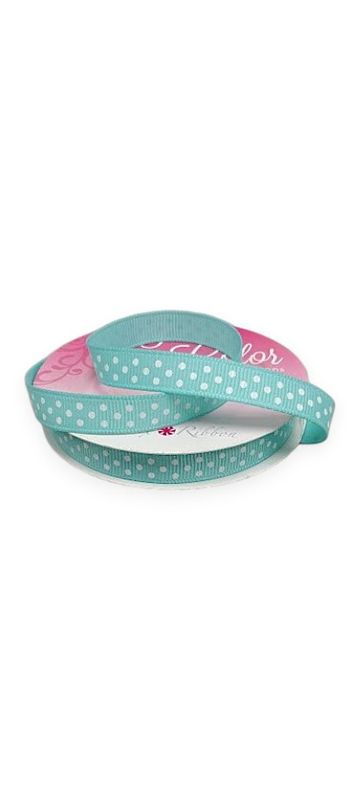 3/8"x5yd Grosgrain Swiss Dot Ribbon Aqua