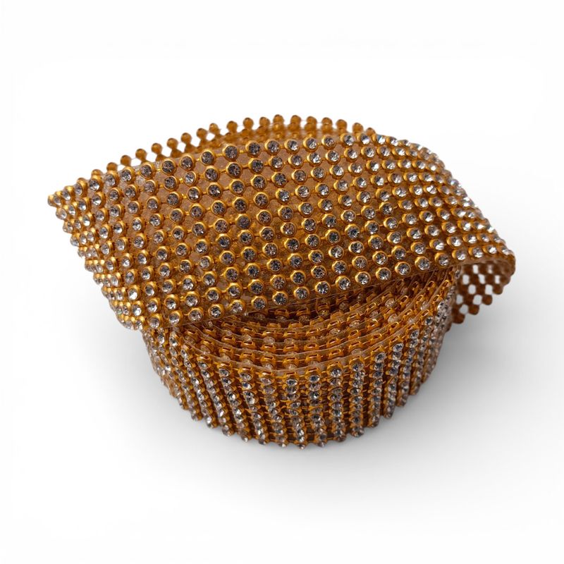 1.25"x2yd Rhinestone Ribbon Gold