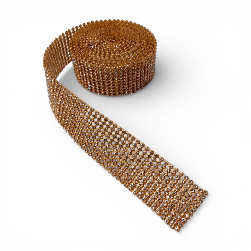 1.25"x2yd Rhinestone Ribbon Gold