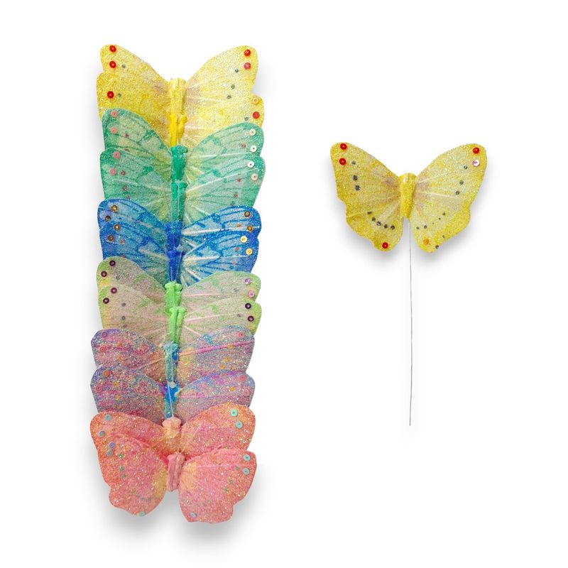12pc 3" Glitter Butterflies on 3" Wire Multicolor