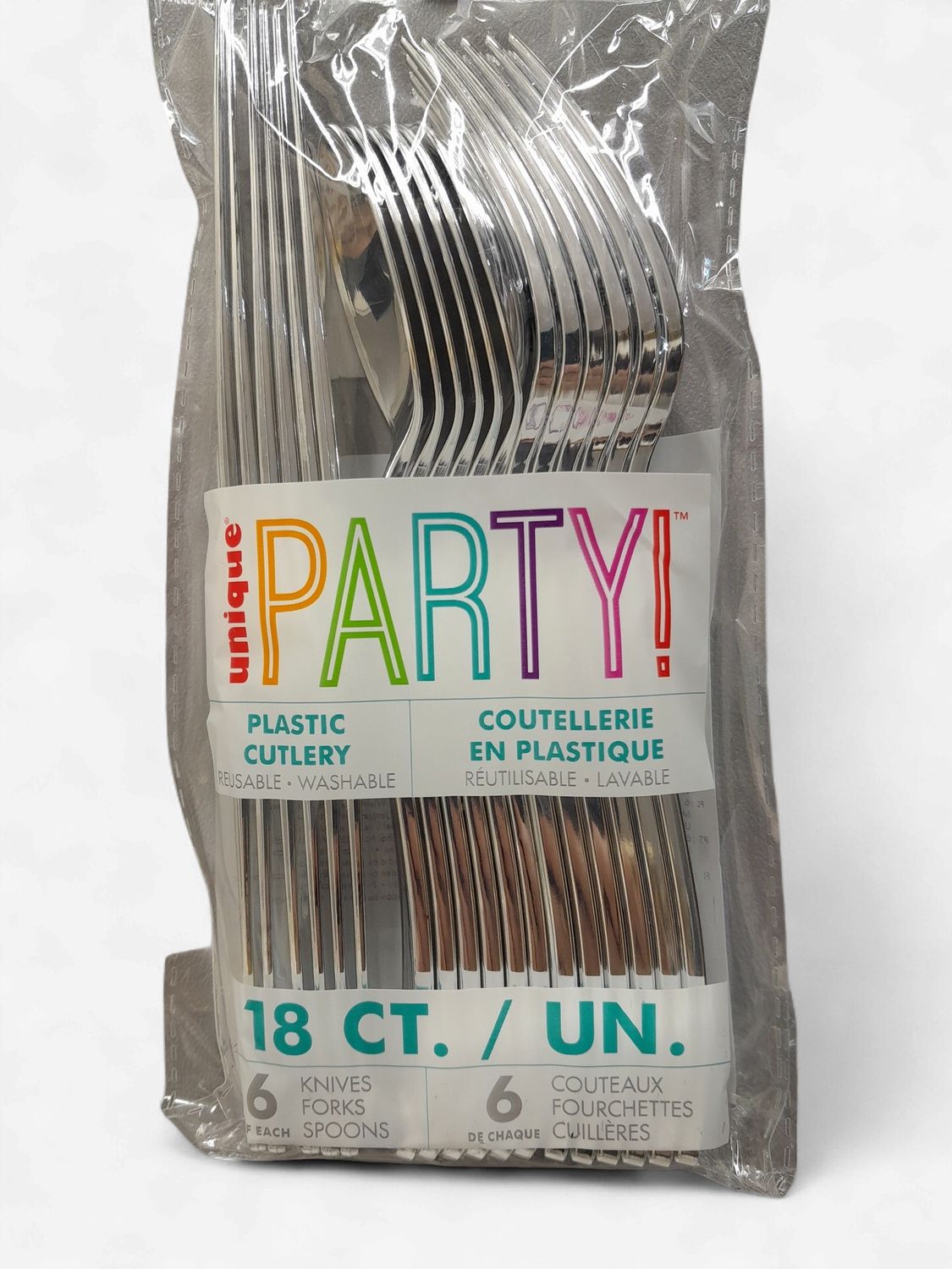 18pc Plastic Cutlery (6 of Each) Silver