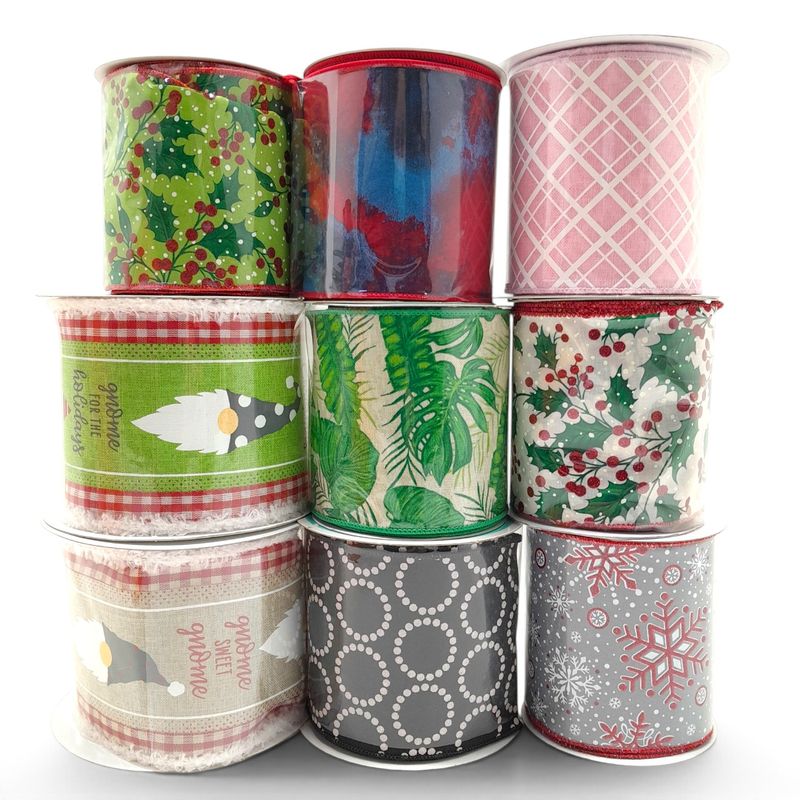 4"x10yd Christmas Wired Ribbon Assorted (1 Roll)