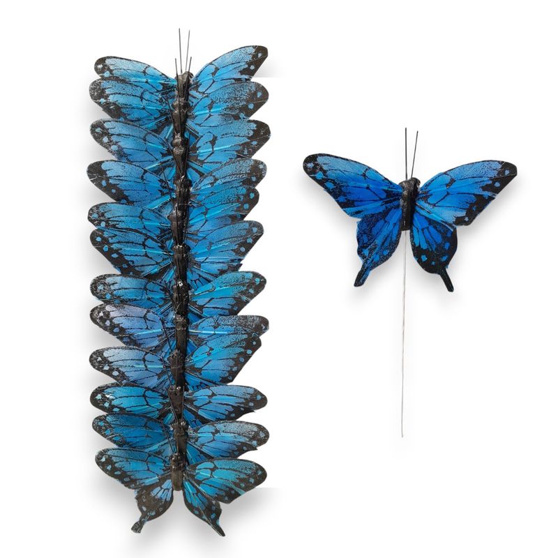 12pc 3" Butterflies on 4" Wire Blue