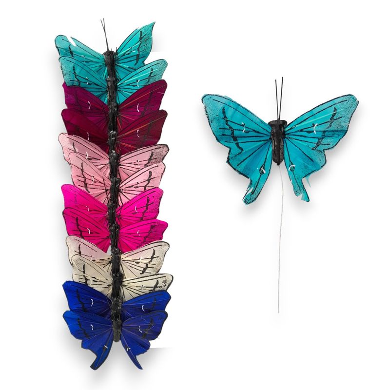 12pc 3" Butterflies on 3" Wire Multicolor