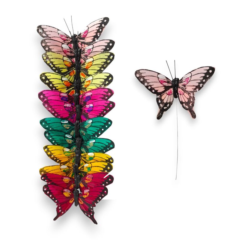 12pc 3" Butterflies on 4" Wire Multicolor