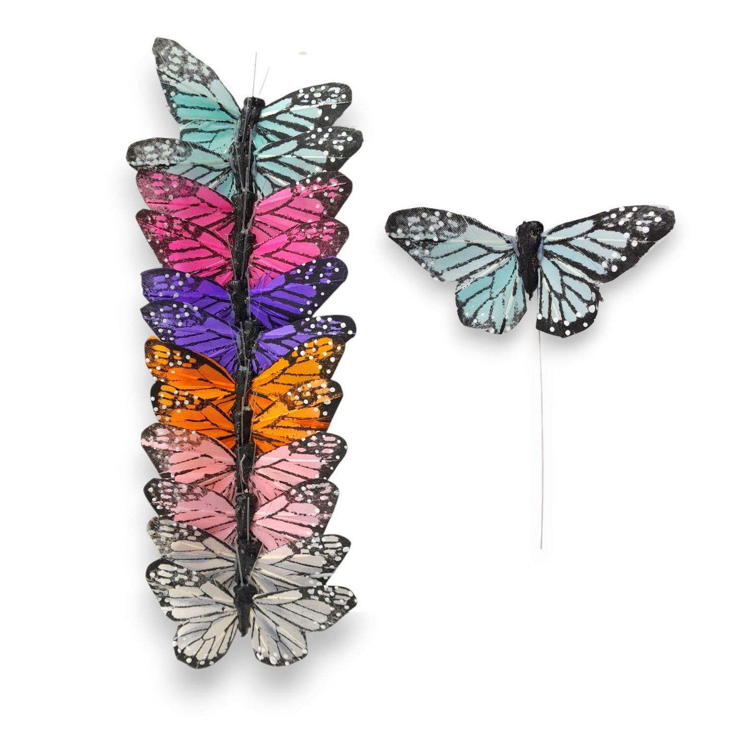 12pc 3" Monarch Butterflies on 3.5" Wire Multicolor Pastel