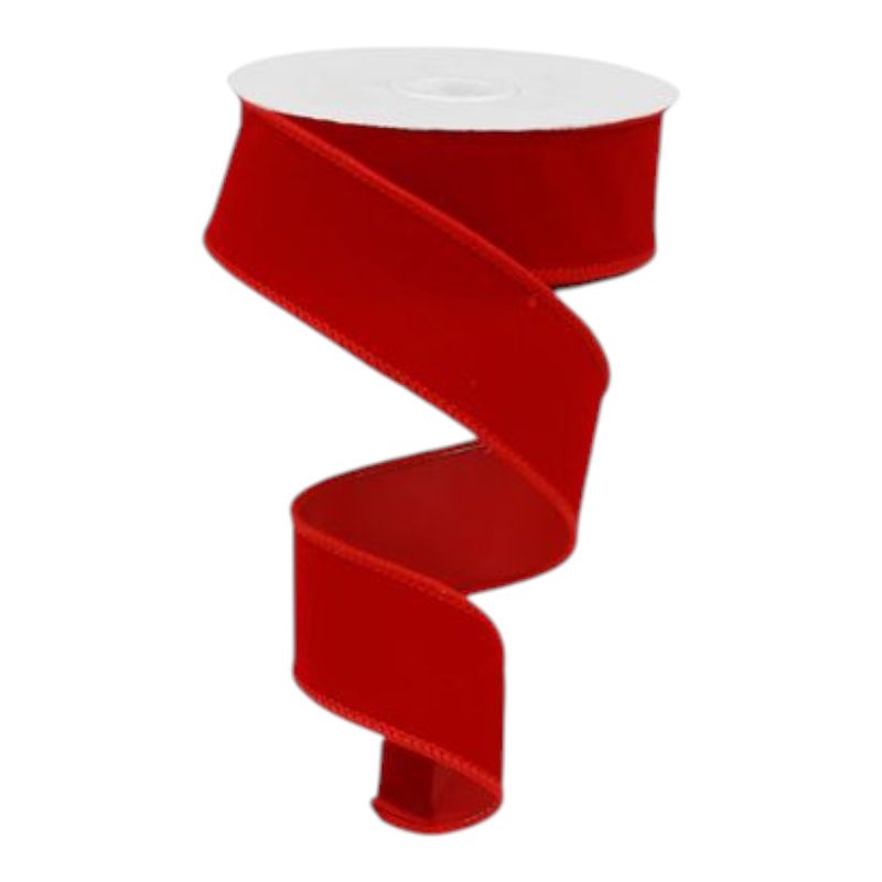 1.5"x10yd Outdoor Wired Velvet Ribbon Red