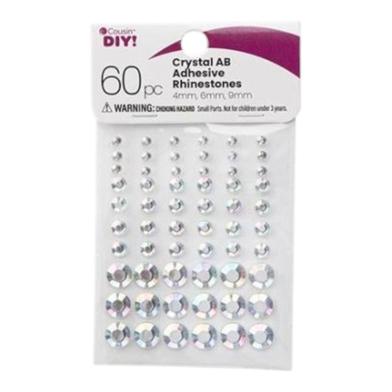 60pc 4mm, 6mm, 9mm Adhesive Rhinestones Crystal AB