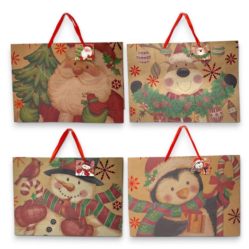 18"x13" Christmas Kraft Gift Bag Assorted (1 Piece)
