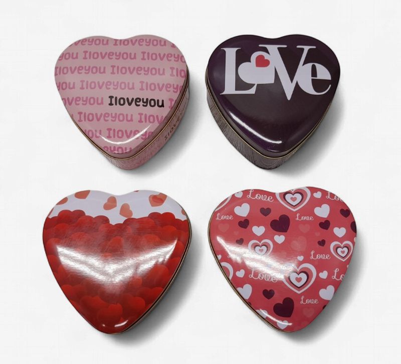 3.5"x3.5"x1.5"Valentine Tin Heart Box Assorted