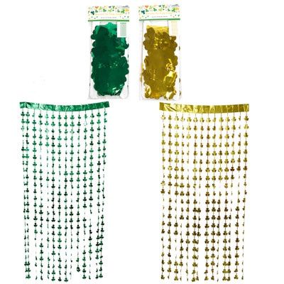 39"x 78" Shamrock Foil Curtain Assorted (1 package)