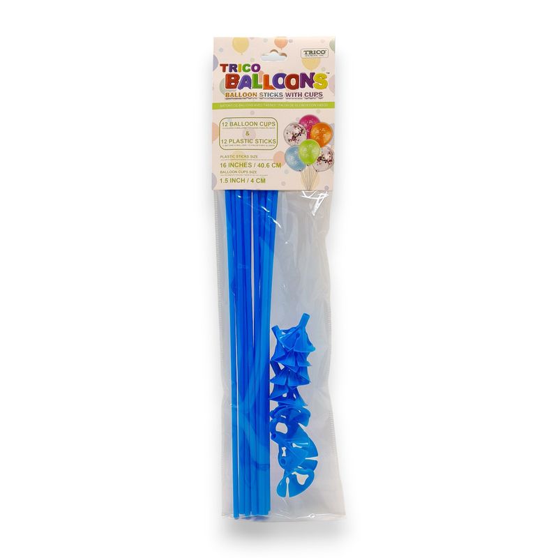 12pc 16” Balloon Sticks w/Cups Blue