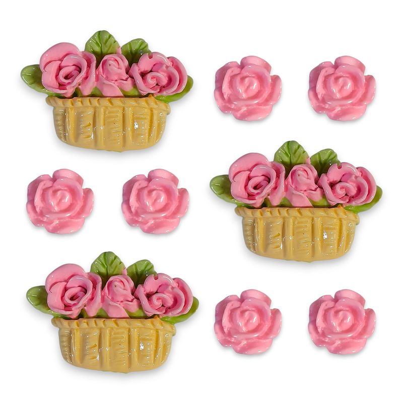 9pc Basket Of Roses Embellishments
