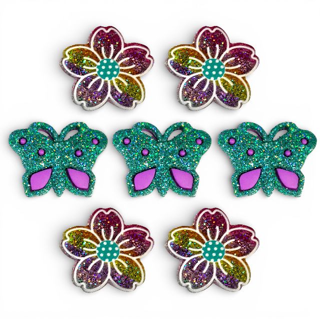 7pc Glitter Butterfly &amp; Flower Embellishments
