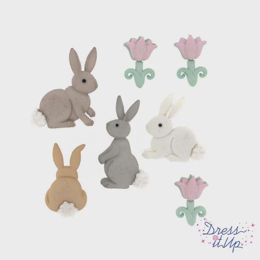 7pc Bunny &amp; Flower Buttons