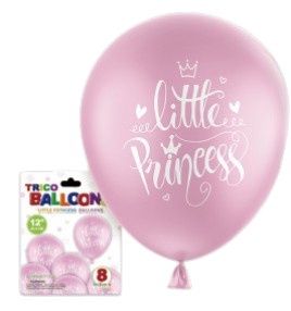 12" Little Princess Latex Balloon 8pc Pink