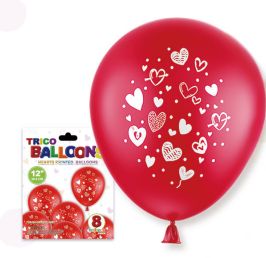 12" Hearts Latex Balloons 8pc Red